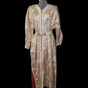 Stunning 1960's-70's Moroccan Gold Metallic & Off-White Rayon Brocade Kaftan